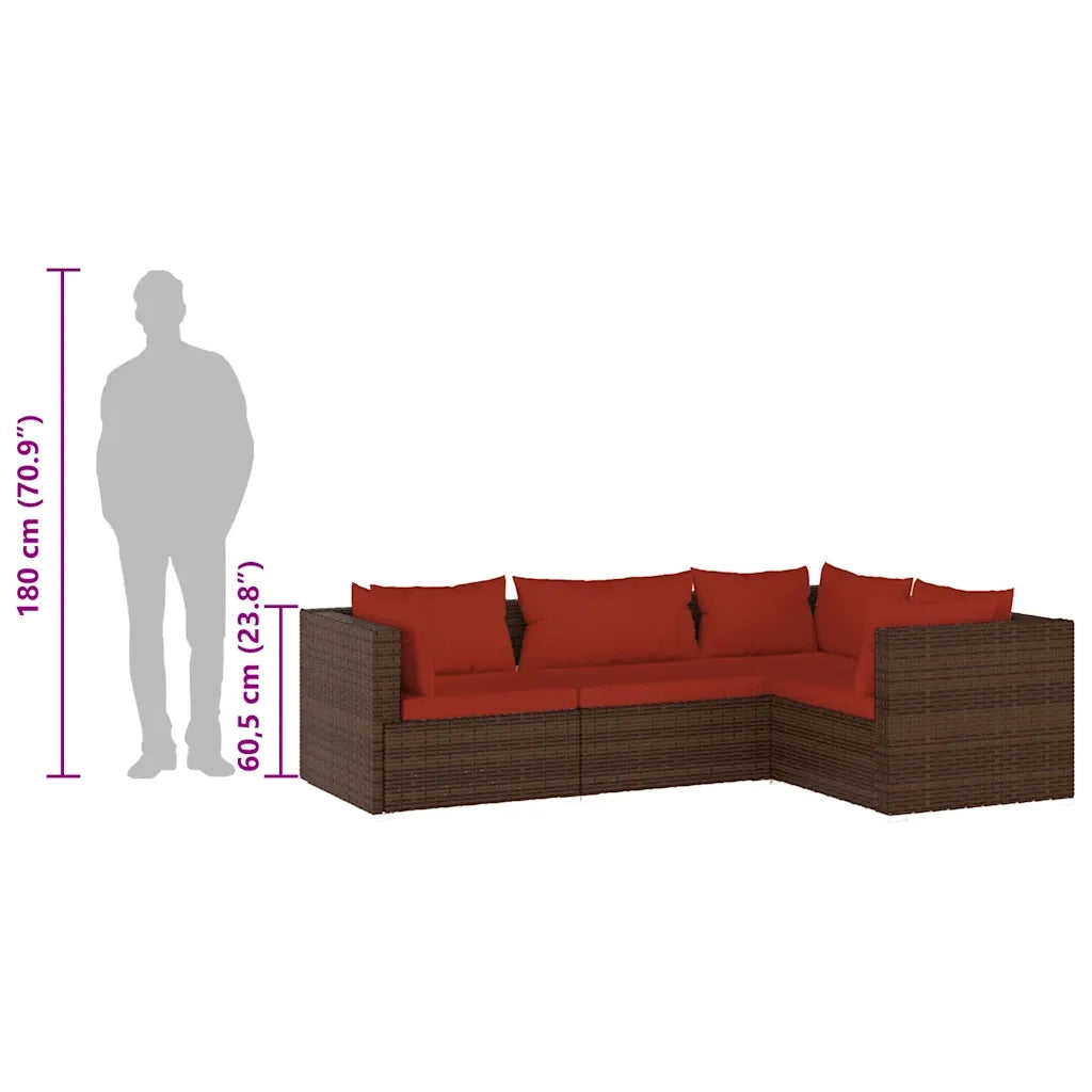 Set Divani da Giardino 4 pz con Cuscini in Polyrattan Marrone 3101675