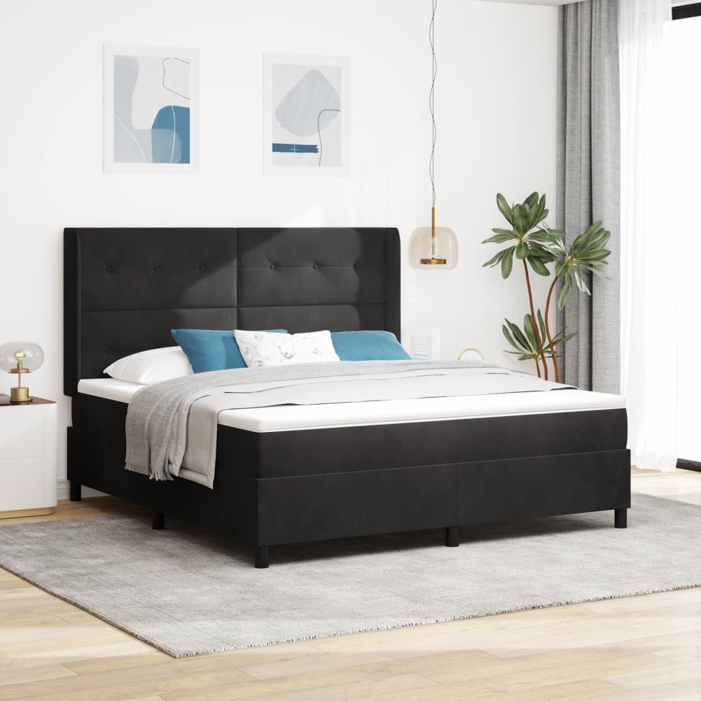 Letto Box Spring con Materasso  Nero 180x200 cm Velluto