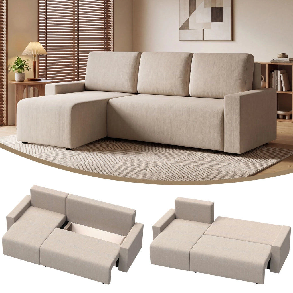 Divano letto angolare 3 posti in velluto ¨C zephmum ¨C beige