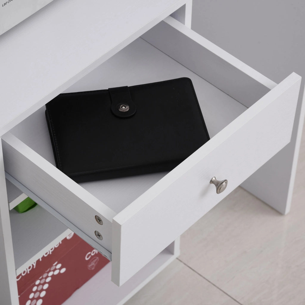 Mobiletto per Stampante con 4 Ruote Mensola Regolabile e Piano per CPU  in Legno Bianco