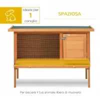 Gabbia per Conigli Conigliera da Esterno in Legno di Abete 90 x 45 x 65cm