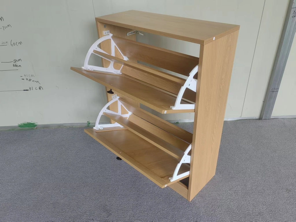 Scarpiera a ribalta 60 cm colore rovere, mobile portascarpe freestanding con 2 scomparti, stile moderno