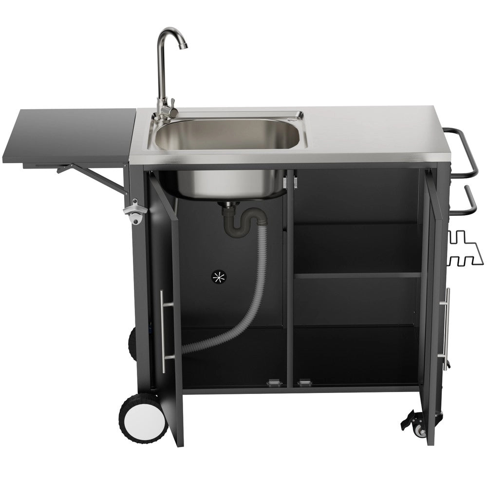 Carrello da Barbecue con Lavello e Piano Ribaltabile ¨C Xylo ¨C Metallo, con Ruote