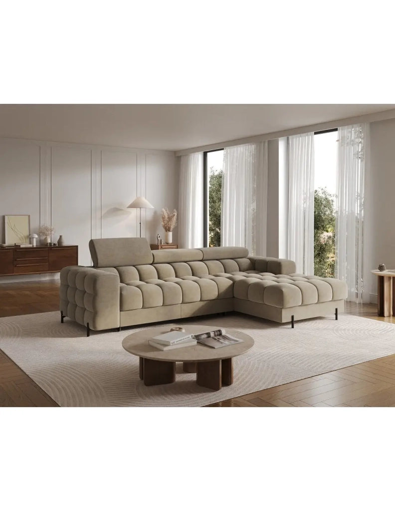 Divano angolare destro convertibile Beige design elegante 285x99x181cm FILTRO