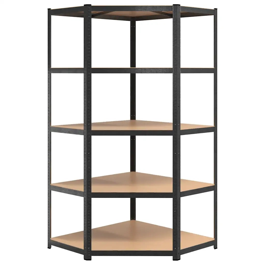Scaffale Angolare Resistente 5 Ripiani Grigio Acciaio e Legno cod mxl 42803