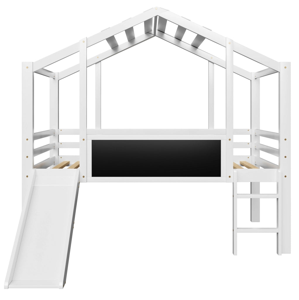 Letto a soppalco 90x200 cm con scivolo e lavagna in legno