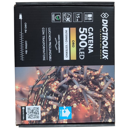 LUCI LED ORO 500 LED 15 MT INTERNO ESTERNO