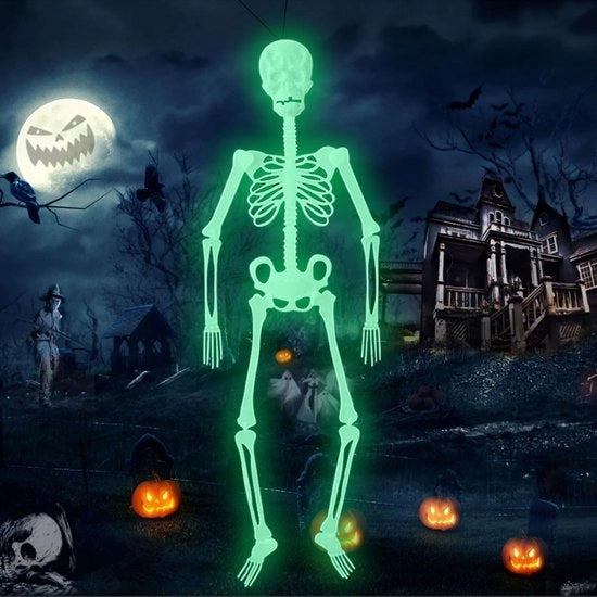 Decorazione per Halloween - Skelet Fluorescente - Ornamento Luminoso - Dimensioni Realistiche 32cm - Articoli in Plastica con Giunture Mobili