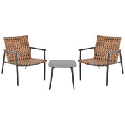 Set da bistrot a 2 posti in PE Rattan marrone Telaio e gambe in acciaio nero 2 sedie Tavolo da caffè Mobili da giardino