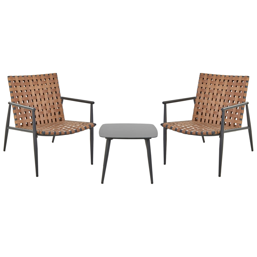 Set da bistrot a 2 posti in PE Rattan marrone Telaio e gambe in acciaio nero 2 sedie Tavolo da caffè Mobili da giardino
