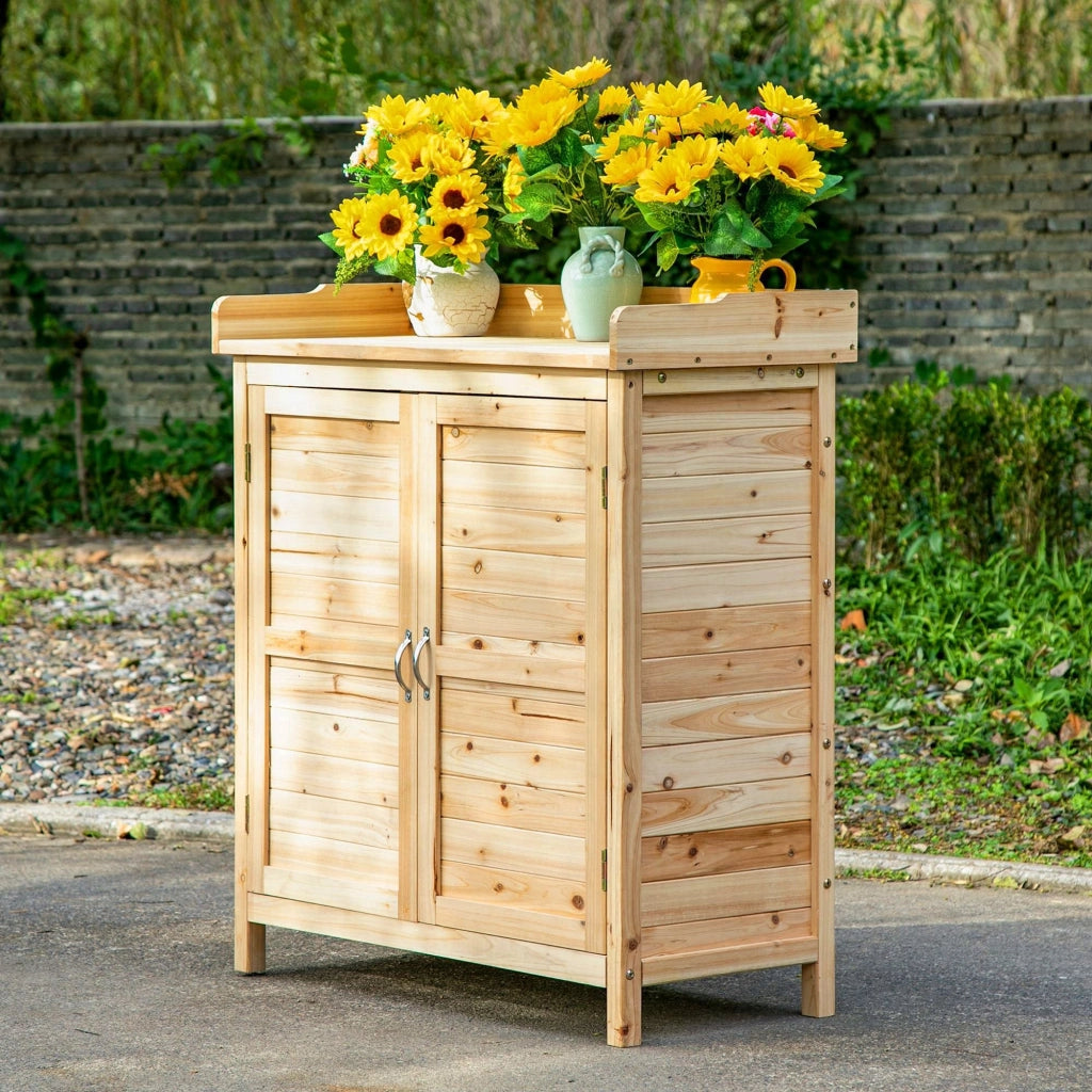 EasyComfort Armadietto da Esterno a 2 Ripiani in Legno di Abete con Design Rialzato e 2 Ante, 83x40x92 cm