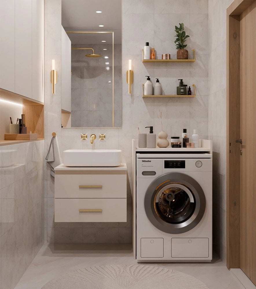 Mobile bagno per lavatrice POLA NP cashmere beige ripiano scaffale per bagno