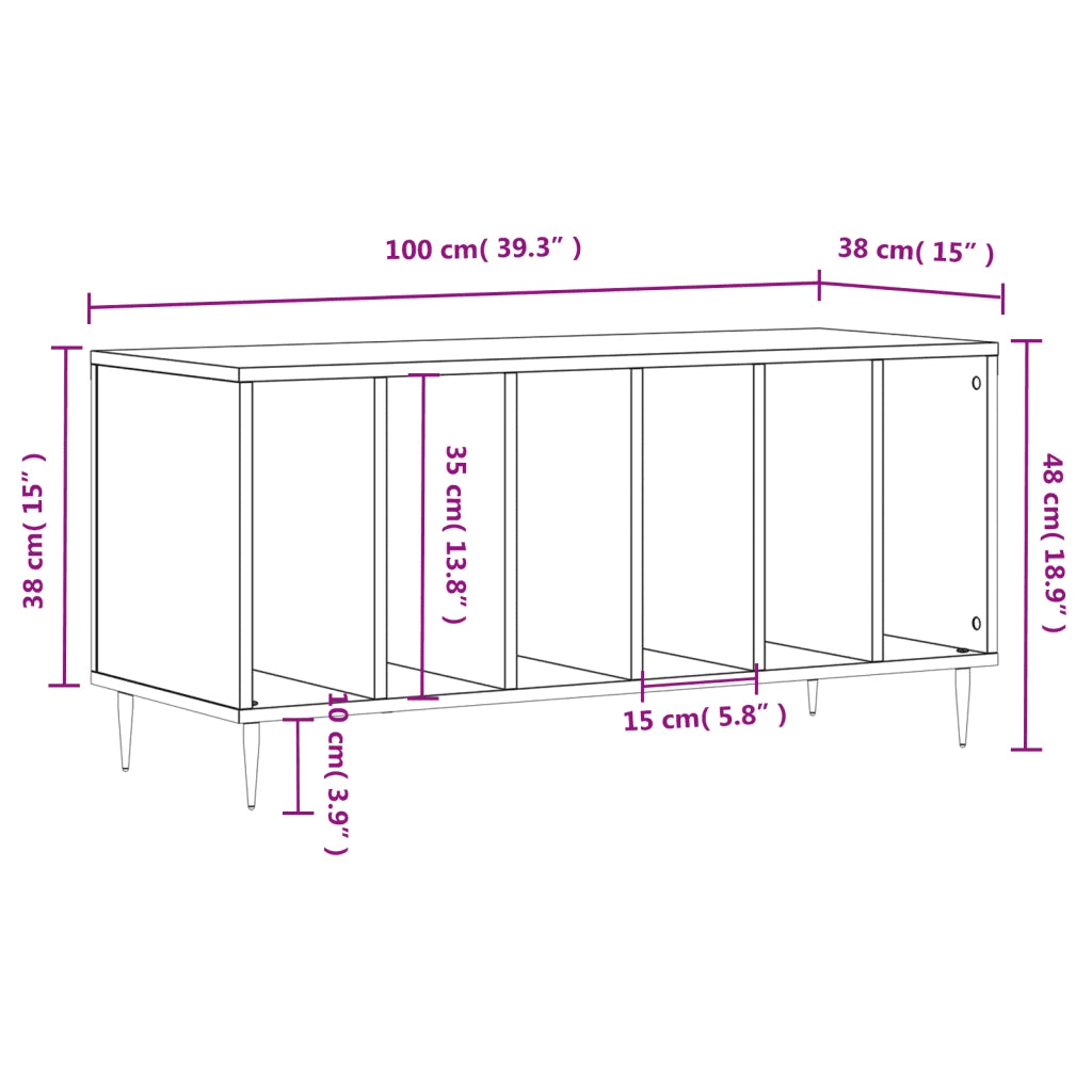 Mobile porta dischi in vinile classico 100 x 38 x 48 cm con ampio spazio contenitivo stile industriale legno Sonoma grigio 02_0049145