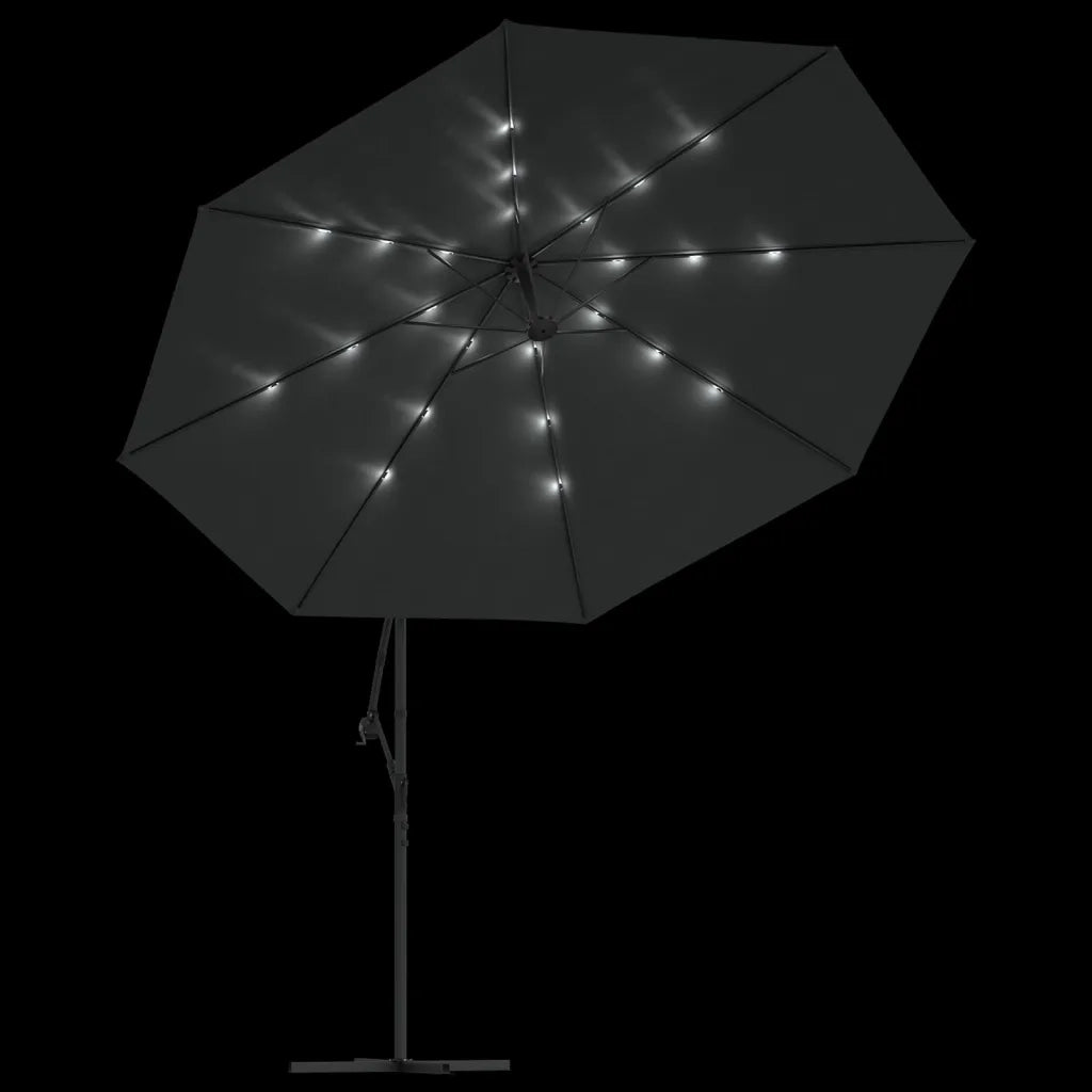 Ombrellone a Sbalzo con LED e Palo in Acciaio 350 cm Antracite 44525