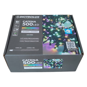 LUCI LED MULTICOLORE CANDY COLORI FREDDI 500 LED 15 MT