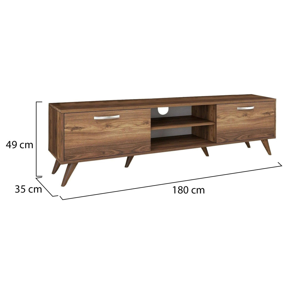Mobile porta TV Avir, Credenza da soggiorno, Armadio basso per TV, Base parete attrezzata, 180x35h49 cm, Noce