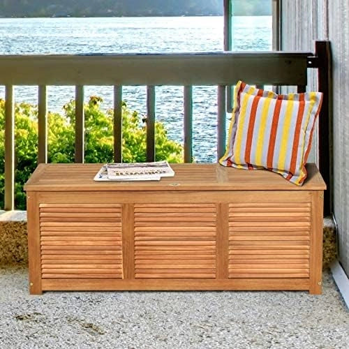 Cassapanca Baule Legno da Giardino, Cassapanca Contenitore con Coperchio, Multibox Utilizzabile all’Interno e all‘Esterno, Portata di 160 kg, 120x45x45 cm
