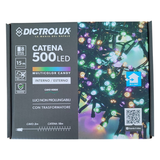 LUCI LED MULTICOLORE CANDY COLORI FREDDI 500 LED 15 MT