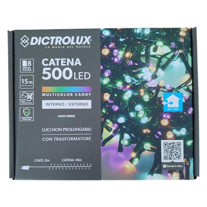 LUCI LED MULTICOLORE CANDY COLORI FREDDI 500 LED 15 MT