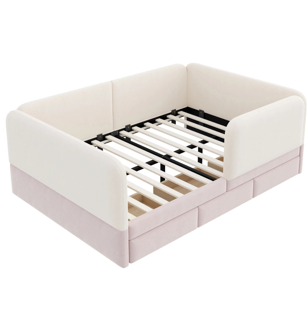Letto imbottito per bambini 140x200 cm con protezione perimetrale e 3 cassetti