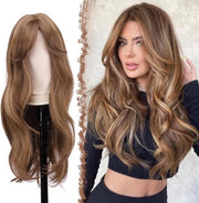 Pruika per donne con parrucca a pony di 60 cm - Capelli sintetici naturali per uso quotidiano e cosplay - Tonalità di miele biondo misto con capelli castani