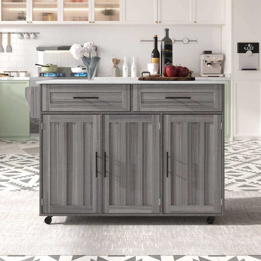 Carrello Cucina Pieghevole con 2 Cassetti e Ante ¨C Xylo ¨C Bianco/Grigio, 129x46x91.5 cm