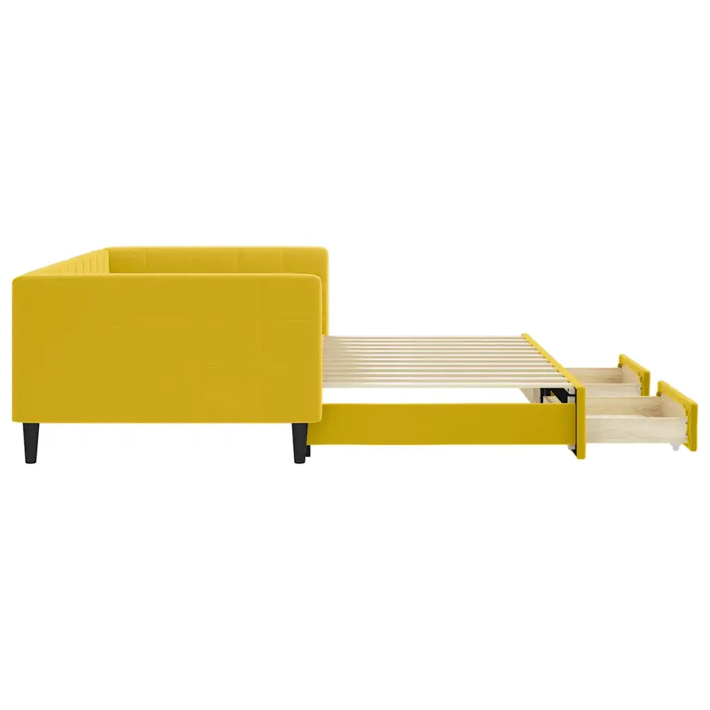Divano Letto Estraibile con Cassetti Giallo 100x200cm Velluto 3196751