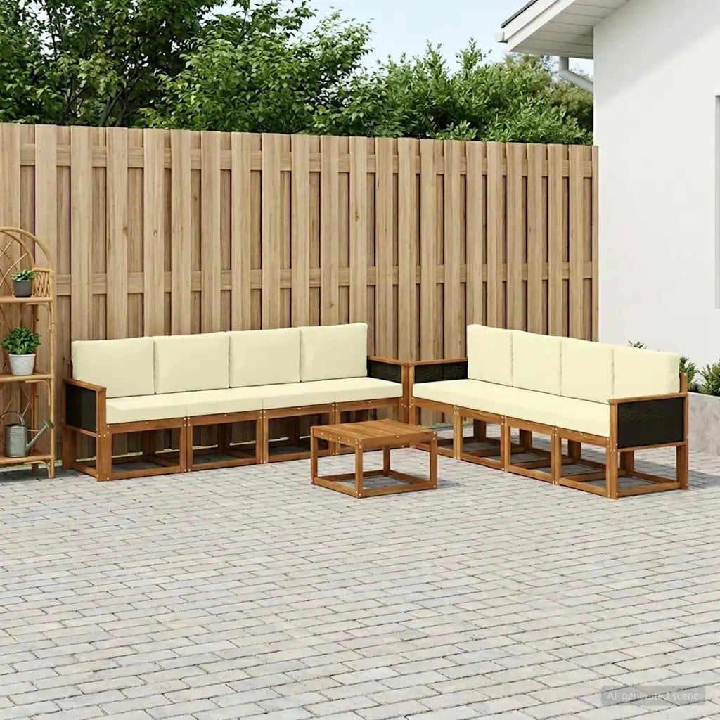 Set di divani da esterno con cuscino 7 pcs Naturale e Crema 3385081