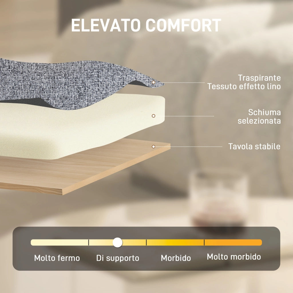 Poltrona da Salotto Girevole 63x75x92-102 cm in Tessuto Effetto Lino e Metallo Grigio Chiaro