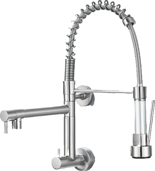 Björn|Catering Rubinetto monoforo a parete per acqua fredda argento| professionale da cucina in acciaio inox due docce| doppio lavello ristorante