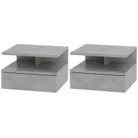 Set da 2 Comodini Sospesi per Camera da Letto con Cassetto e Mensola in Legno 35x32x22.5cm,Grigio