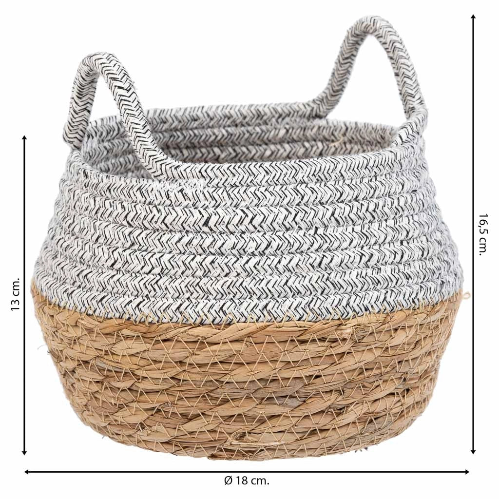 Cesto in fibra naturale e cotone grigio d18x13/16,5h