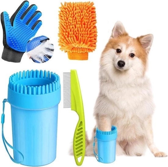 Pulitore Portatile per Cani con Guanto a Microfibra e Pettine per Pulci