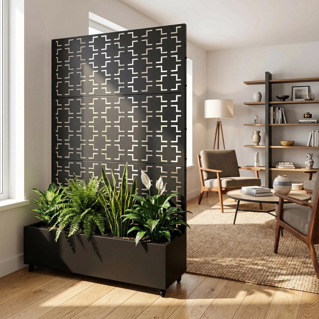 Fioriera con Spalliera Aaskis a Rotelle in Acciaio 190 x 120 x 38 cm - Nero casa.pro
