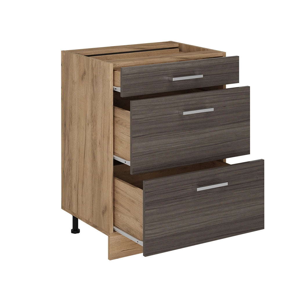 Vicco Mobiletto base per cucina Grigio nobile 60 cm con cassetti, senza piano di lavoro