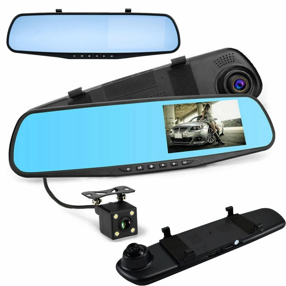 Trade Shop - Monitor Per Specchietti Auto 4,5" Q-ca599 Con Videocamera Anteriore Posteriore Hd -