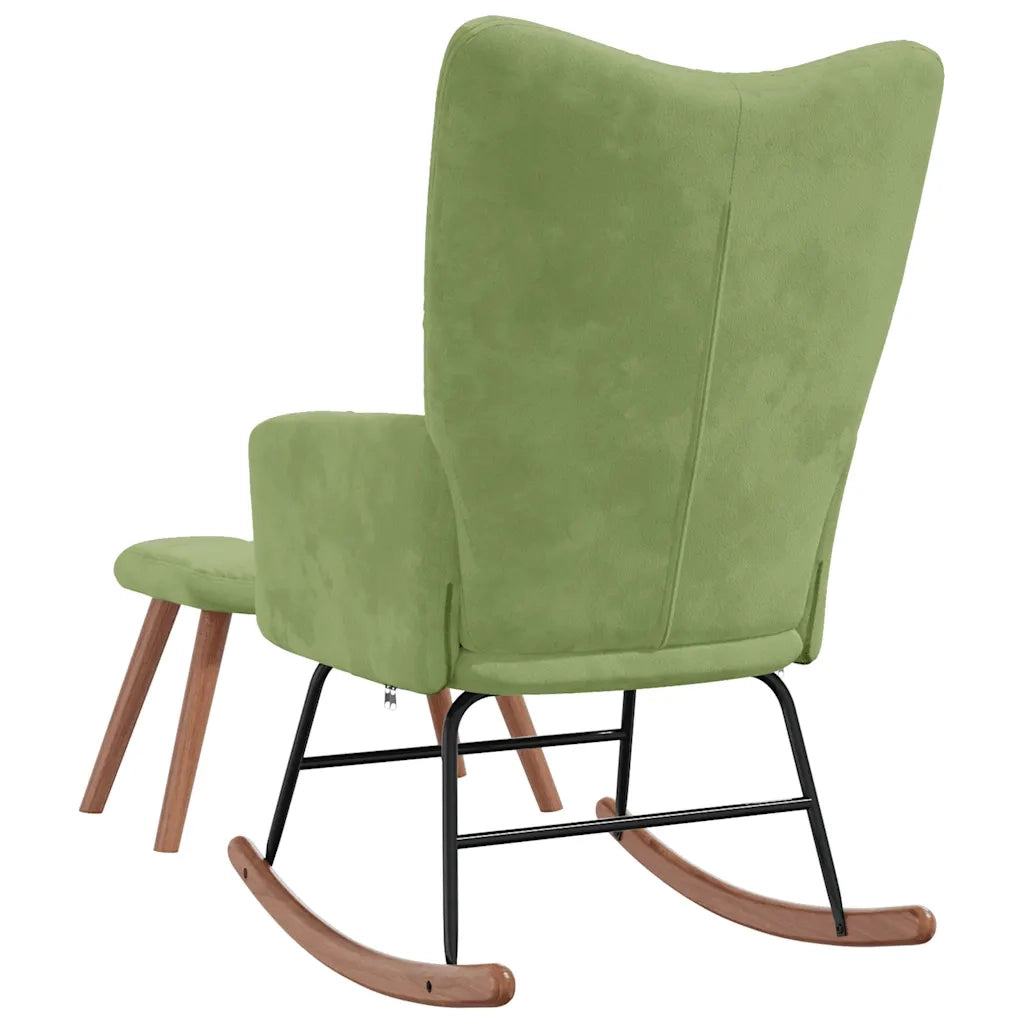 Poltrona a Dondolo | Sedia Relax con Poggiapiedi Verde Chiaro in Velluto