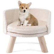 Divano letto per cani con cuscino rotondo imbottito e 4 gambe in legno di pino-Dormeuse Letto rialzato per animali con cuscino rimovibile Beige