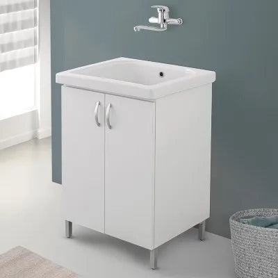 Mobile lavatoio 60x50 cm bianco in ceramica con strofinatoio integrato