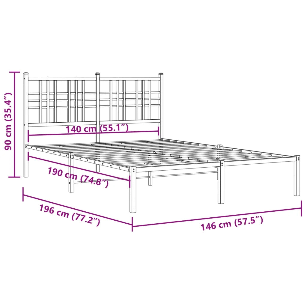 Giroletto con Testiera-Struttura Letto con testiera Metallo Bianco 140x190 cm 666318