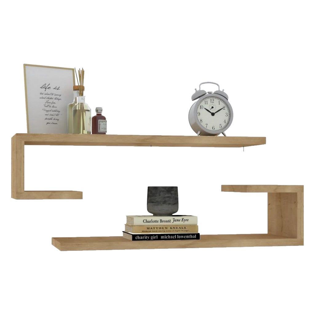 Siligo, Mensola 2 Ripiani, 60x20x15h cm Marrone Rovere