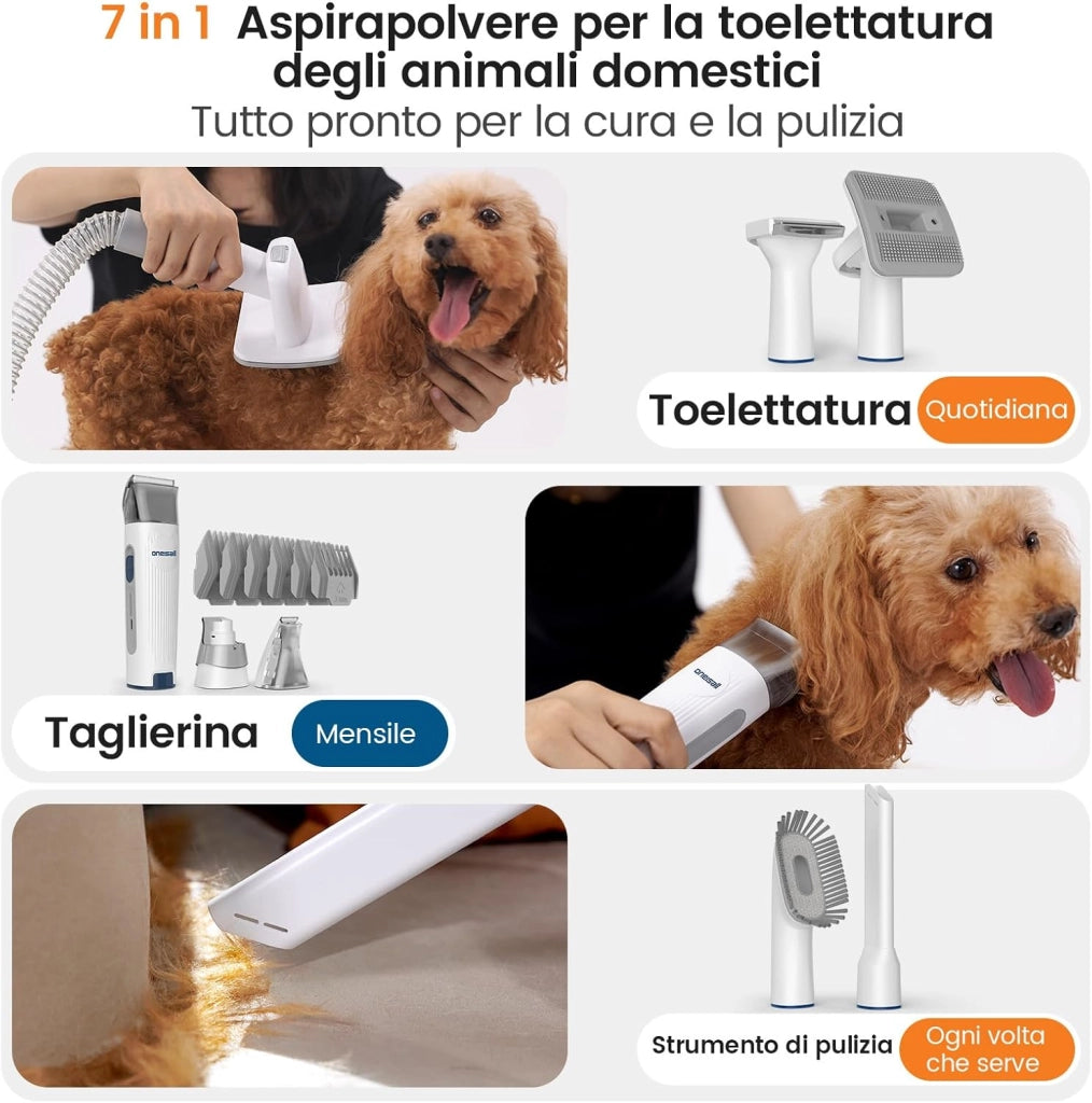 toelettatura e aspirazione a Vuoto per Animali Domestici, Tosatrice per Cani e Gatto Pelo Lungo Professionale, 7 Strumenti per la toelettatura Per la depilazione di cani e gatti (1,5L)
