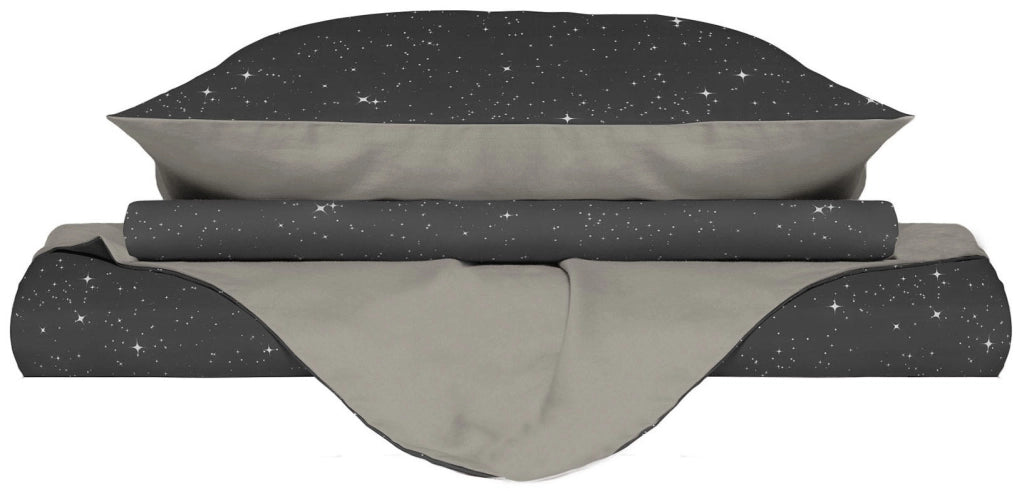 Copripiumino Singolo con Federe Stampato in Microfibra Stars Grigio