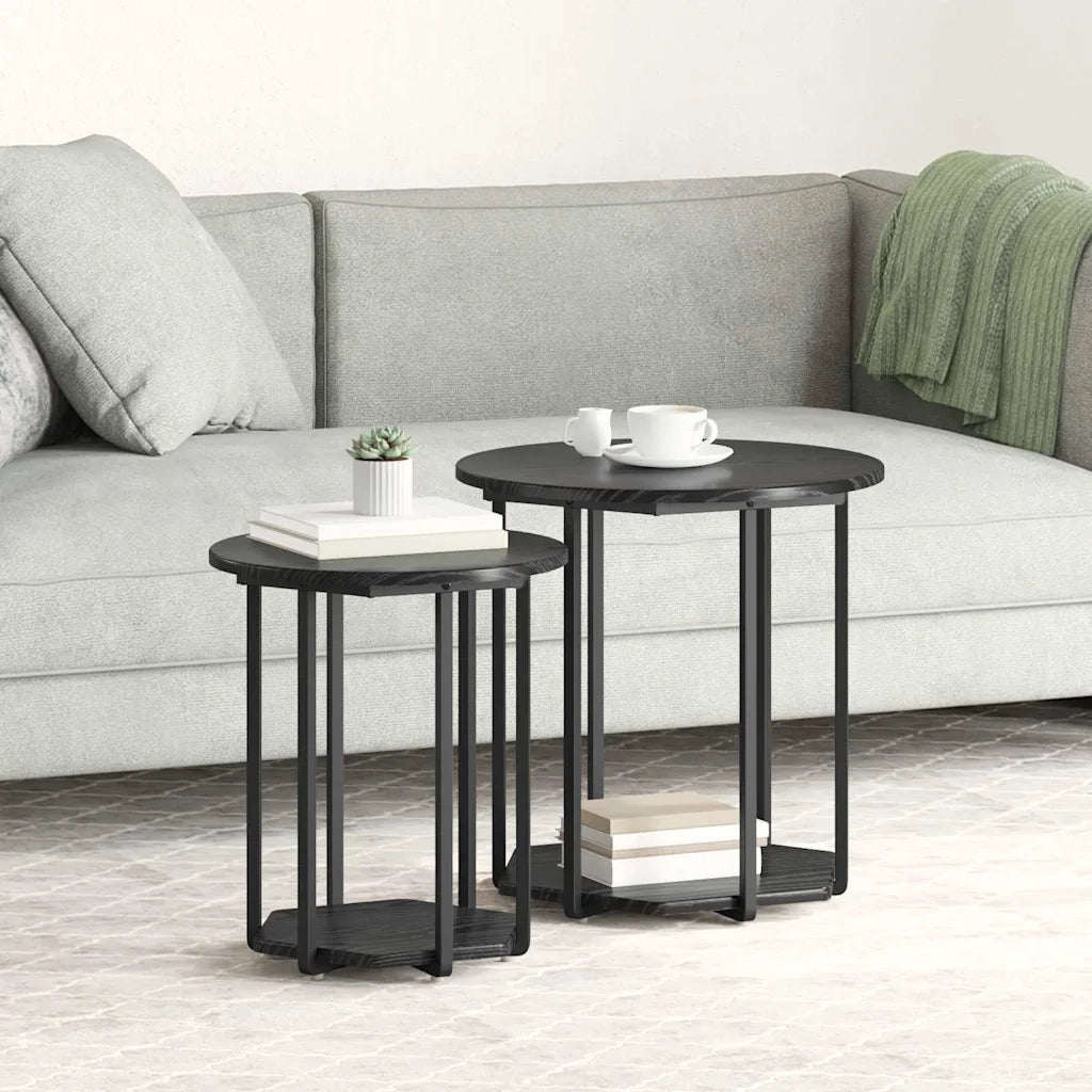Set tavolini con lo scaffale 2 pz | Tavolo laterale Rovere Nero