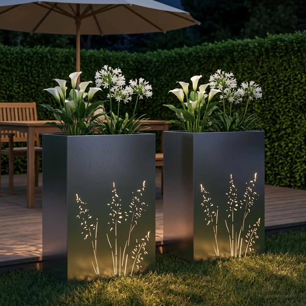 Vaso da giardino 2 pz Argento 50 x 30 x 75 cm Acciaio Inox 8005787