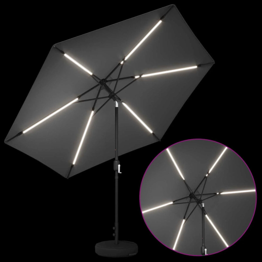 Ombrellone da giardino-Parasol da giardino con luci LED e base 300 x 300 cm Poliestere 735201