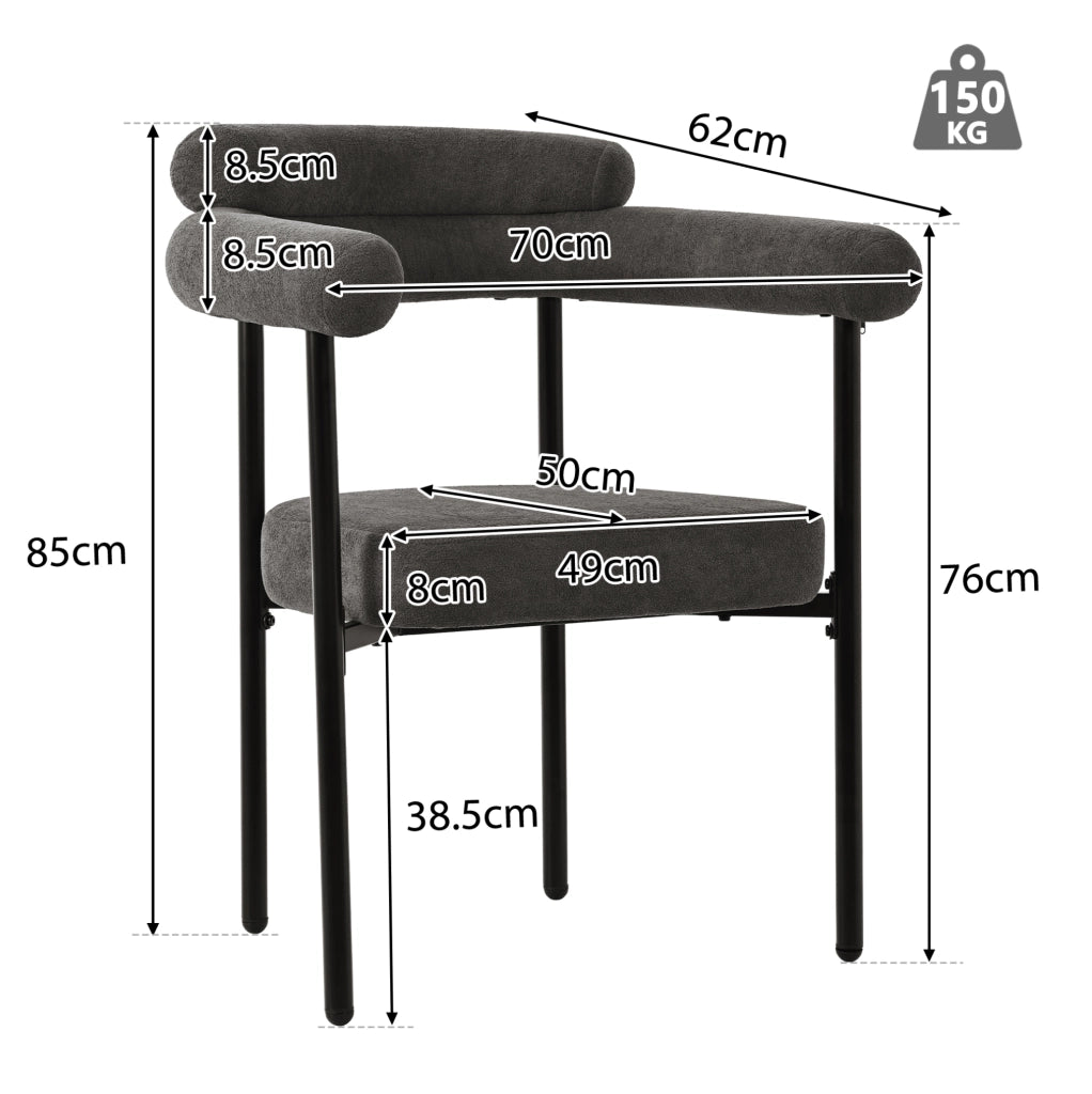 Sedia imbottita ergonomica con schienale avvolgente 70x62x84 cm; tessuto grigio scuro e ferro