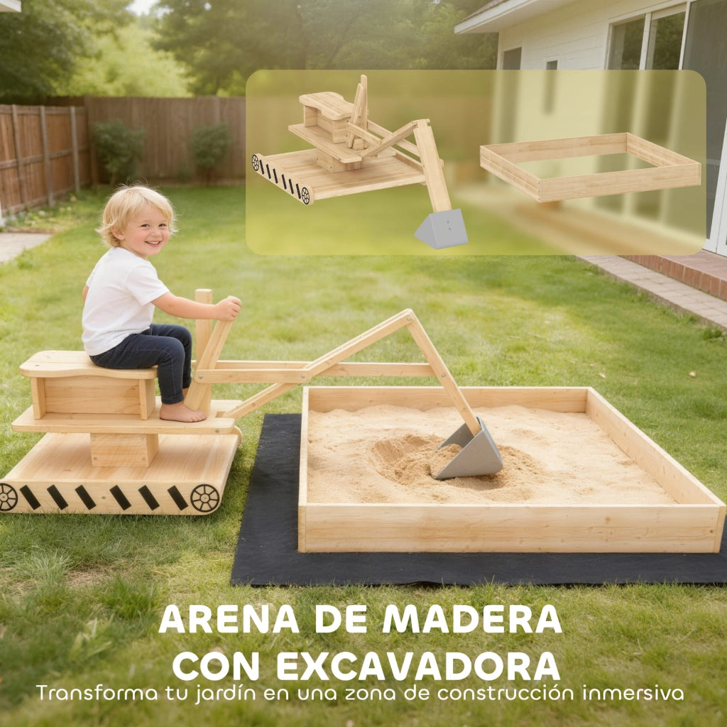 Sabbiera con Escavatore e Sedile Girevole 360¡ã ¨C Xylo ¨C Legno Naturale 184x90x56 cm