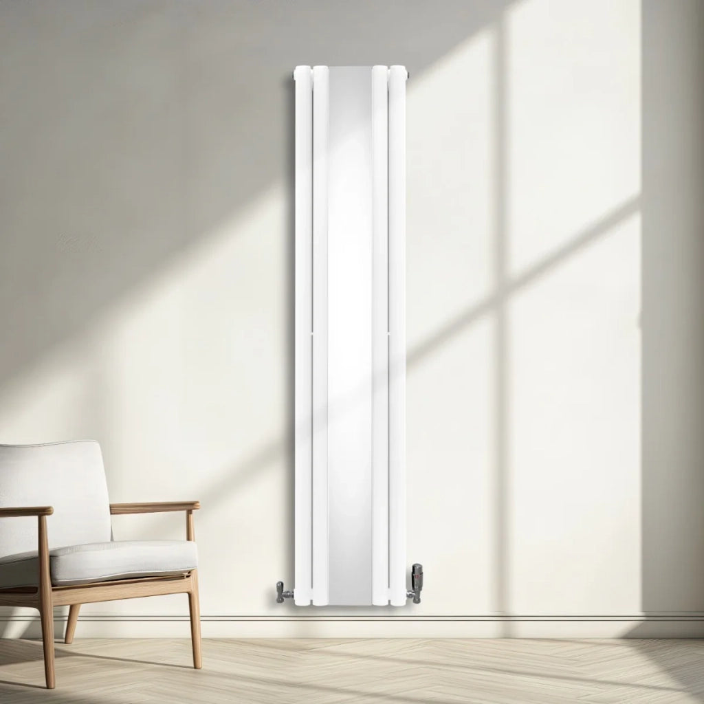 Radiatore Ovale a Specchio a Doppia Colonna Verticale Bianco 1800mm x 380mm
