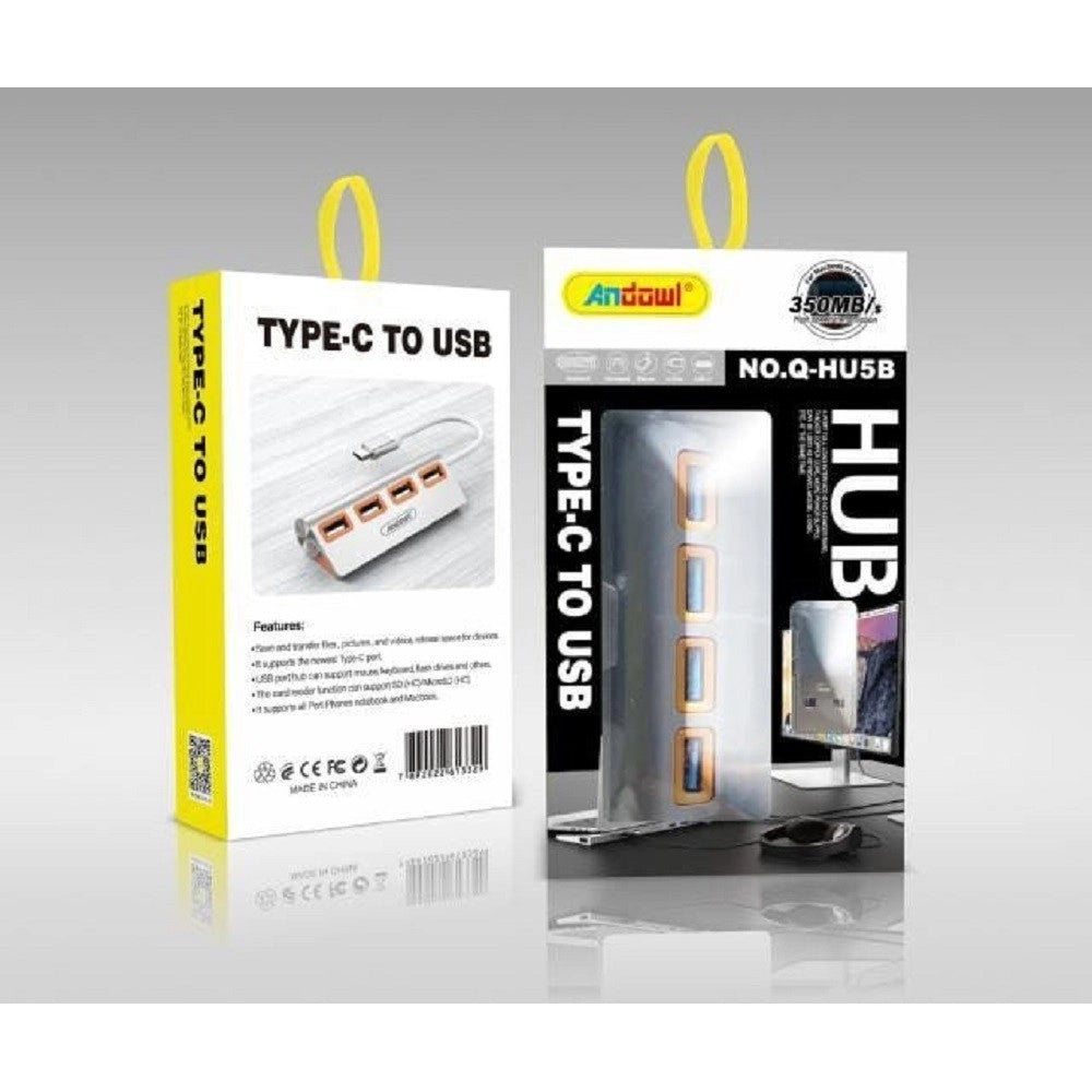 Trade Shop - Hub 4 Porte Usb 3.0 Con Connessione Usb-c Type-c Q-hu5b Collegamento Dispositivi -